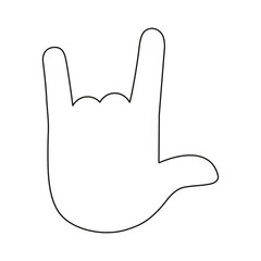 Rock and roll fingers line symbol. Heavy metal sign. Horns gesture linear pictogram. Vector isolated on white.