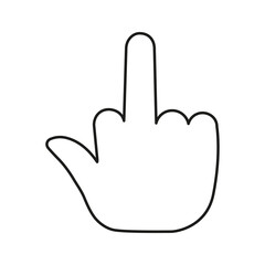 Fuck you finger line symbol. Middle finger up. Hand linear icon. Black arm gesture. Vector isolated on white.