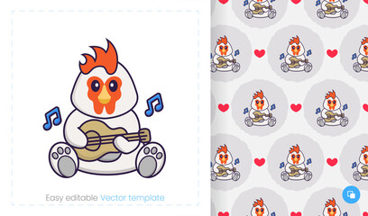 Seamless pattern with cartoon chicken on white background. Can be used on packaging paper, cloth and others.