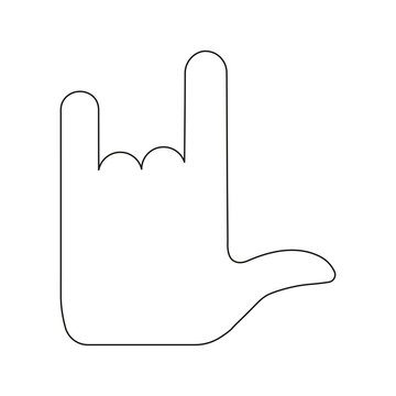 Rock and roll fingers line symbol. Heavy metal sign. Horns gesture linear pictogram. Vector isolated on white.