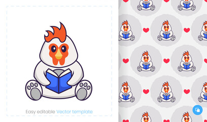 Seamless pattern with cartoon chicken on white background. Can be used on packaging paper, cloth and others.