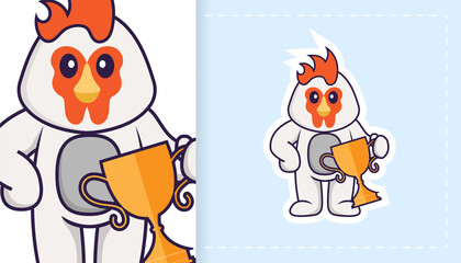 Cute vector chicken. Can be used for stickers, patches, textiles, paper. Vector illustration