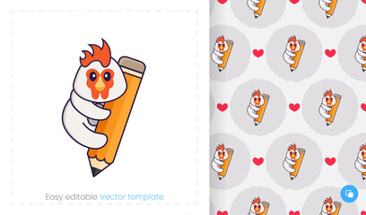 Seamless pattern with cartoon chicken on white background. Can be used on packaging paper, cloth and others.