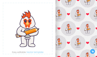 Seamless pattern with cartoon chicken on white background. Can be used on packaging paper, cloth and others.