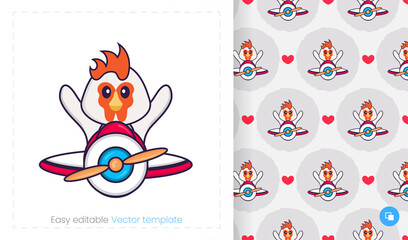 Seamless pattern with cartoon chicken on white background. Can be used on packaging paper, cloth and others.