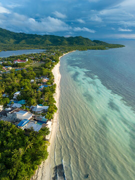 Aerial of resorts along Quinale Beach in Anda, Bohol.