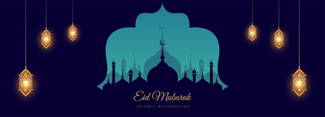 Islamic festival eid mubarak card banner background