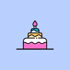 Big cake icon isolated on light blue background . Happy Birthday icon symbol