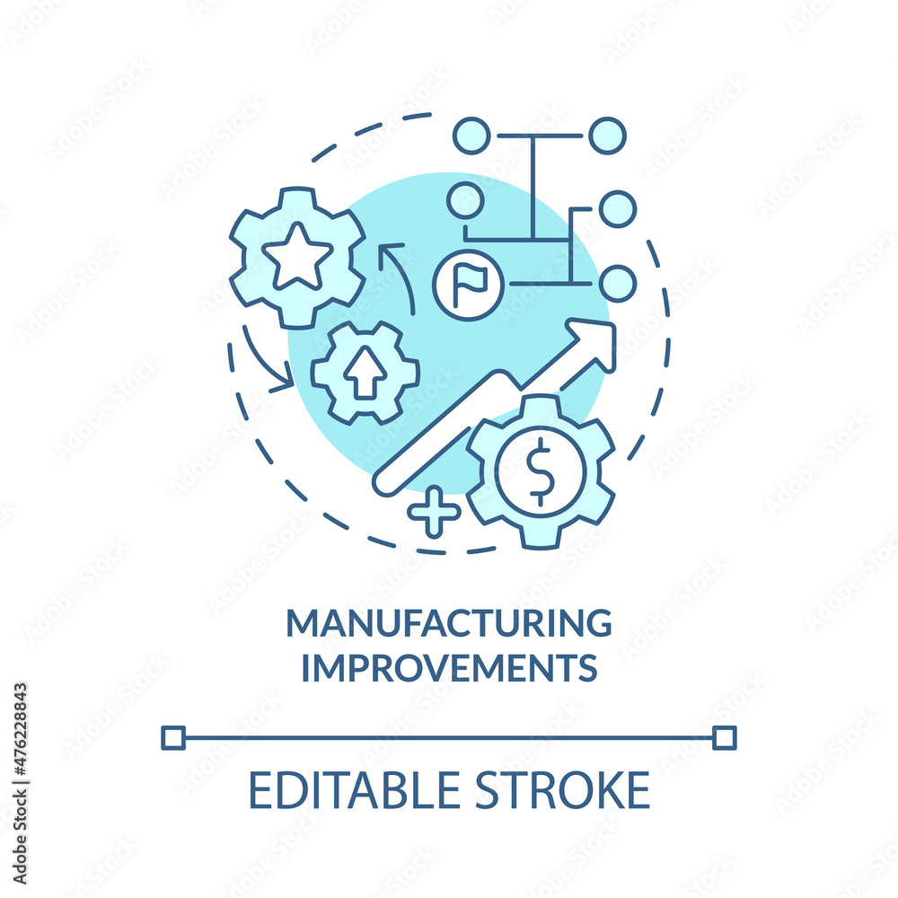 Poster manufacturing improvements turquoise concept icon. digital twin task abstract idea thin line illustr
