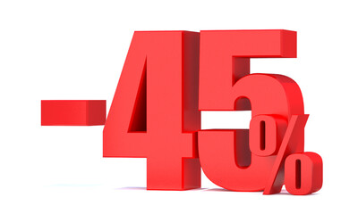 Minus 45 Percent off 3d Sign on White Background, Special Offer 45% Discount Tag, Sale Up to 45 Percent Off,big offer, Sale, Special Offer Label, Sticker, Tag, Banner, Advertising, offer Icon