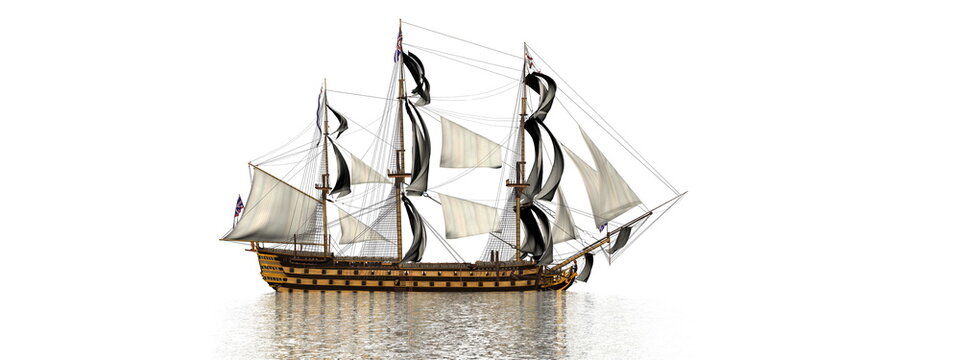 One HSM ancient ship on the water - 3D render