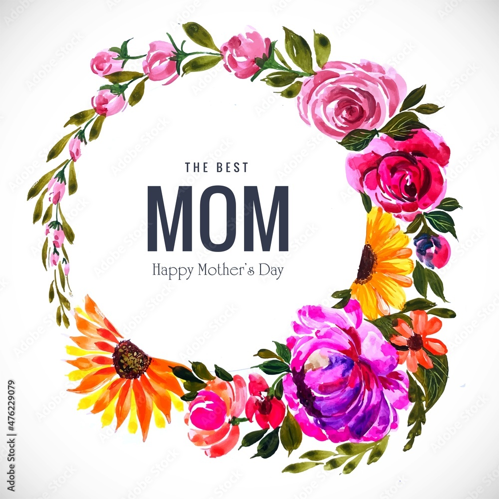 Sticker elegant beautiful mothers day card flowers frame background