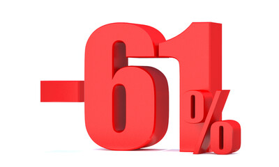 Minus 61 Percent off 3d Sign on White Background, Special Offer 61% Discount Tag, Sale Up to 61 Percent Off,big offer, Sale, Special Offer Label, Sticker, Tag, Banner, Advertising, offer Icon