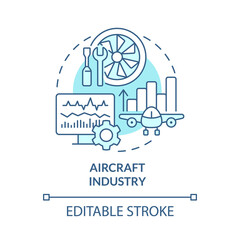 Aircraft industry turquoise concept icon. Digital replica creation abstract idea thin line illustration. Isolated outline drawing. Editable stroke. Roboto-Medium, Myriad Pro-Bold fonts used