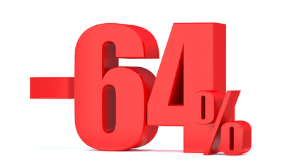 Minus 64 Percent off 3d Sign on White Background, Special Offer %64 Discount Tag, Sale Up to 64 Percent Off,big offer, Sale, Special Offer Label, Sticker, Tag, Banner, Advertising, offer Icon