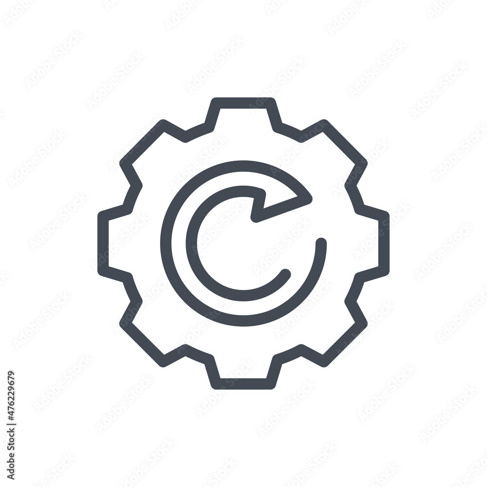 Poster backup process line icon. gear with rotating arrow vector outline sign.