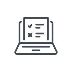 Fototapeta premium Online survey line icon. Laptop with document and test result vector outline sign.