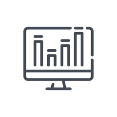 Online statistics and analytics report line icon. Computer with graph chart vector outline sign.