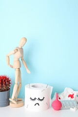 Concept of healthcare with hemorrhoids accessories on white table