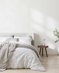 home interior, scandinavian style bedroom mock up, 3d rendering - obrazy, fototapety, plakaty