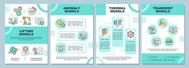 Digital twin models green brochure template. Modeling. Booklet print design with linear icons. Vector layouts for presentation, annual reports, ads. Arial-Black, Myriad Pro-Regular fonts used - obrazy, fototapety, plakaty