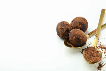 Concept of sweets with truffles on white background