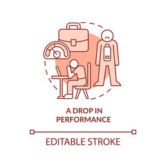 Drop in performance terracotta concept icon. Anxiety of overworking abstract idea thin line illustration. Isolated outline drawing. Editable stroke. Roboto-Medium, Myriad Pro-Bold fonts used