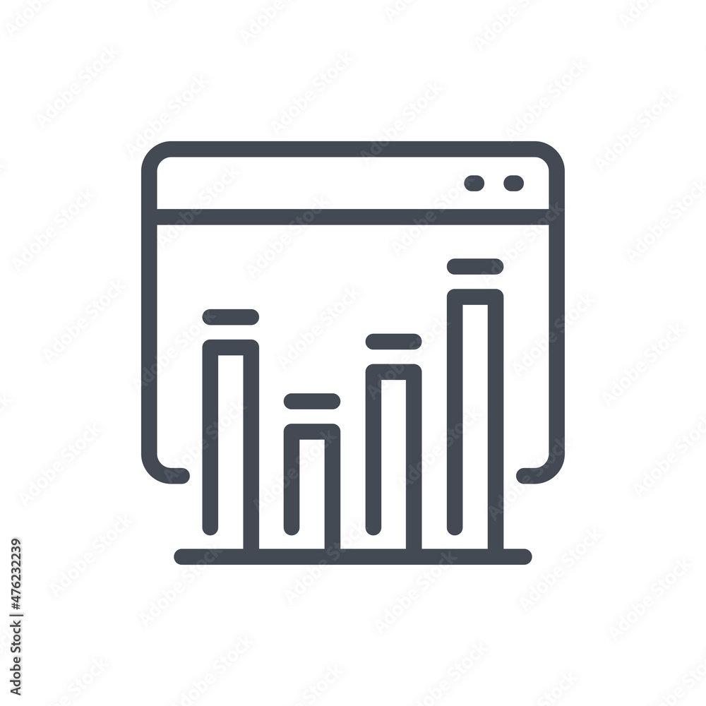 Poster website chart report and statistics line icon. web page with graph statistics vector outline sign.