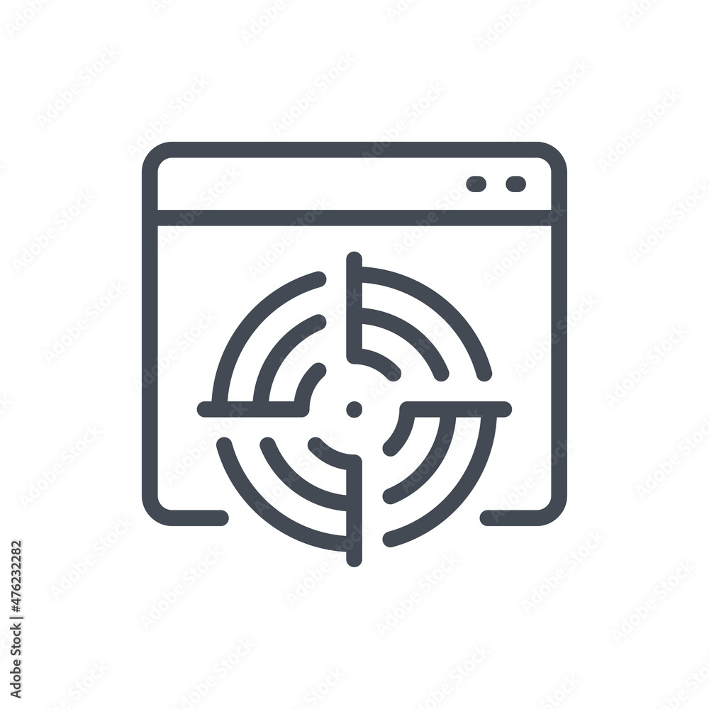 Poster website with target audience search line icon. web page with target vector outline sign.