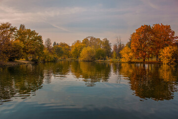 Obraz premium autumn trees reflected in water