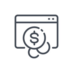 Make money on the Internet and Online payment line icon. Website with dollar coins vector outline sign.