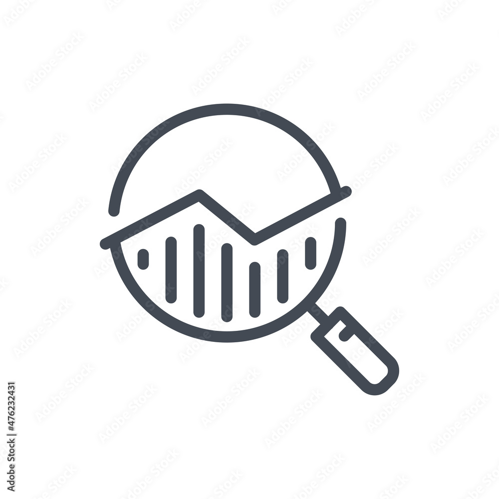 Aufkleber analytics search line icon. magnifier glass with statistics chart vector outline sign.
