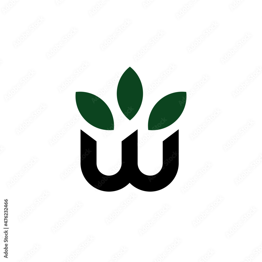 Wall mural abstract letter w leaf logo identity. simple initial w nature organic logo