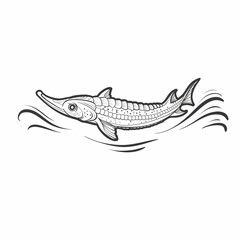 logo, stylized pike fish in black color, isolated object on white background, vector illustration,