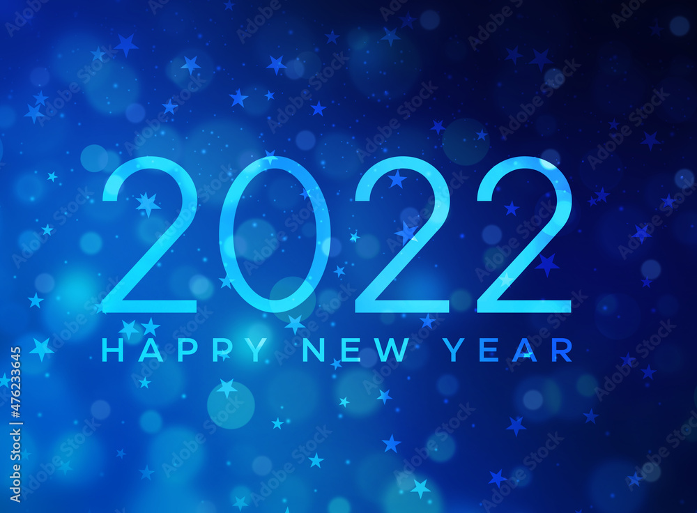 Poster happy new year 2022 abstract background with stars and glowing bokeh. modern new year backdrop