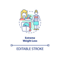 Extreme weight loss concept icon. Food intake refusal. Anorexia symptoms abstract idea thin line illustration. Isolated outline drawing. Editable stroke. Roboto-Medium, Myriad Pro-Bold fonts used