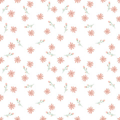 Fototapeta na wymiar Cute hand drawn little flowers seamless pattern. chamomile background. Floral pattern. Pretty flowers on white background. Printing with small pink flowers. elegant template for fashionable printers