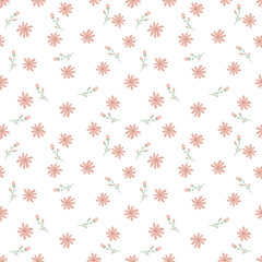 Cute hand drawn little flowers  seamless pattern. chamomile background. Floral pattern. Pretty flowers on white background. Printing with small pink flowers. elegant template for fashionable printers
