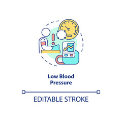 Low blood pressure concept icon. Circulatory system disease. Hypotension abstract idea thin line illustration. Isolated outline drawing. Editable stroke. Roboto-Medium, Myriad Pro-Bold fonts used
