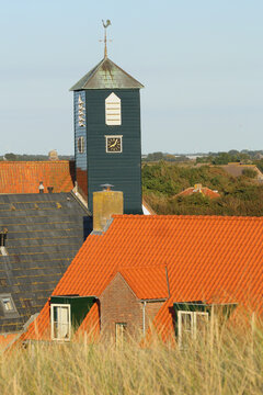 Church and houses of the small town of Callantsoog, The Netherlands
