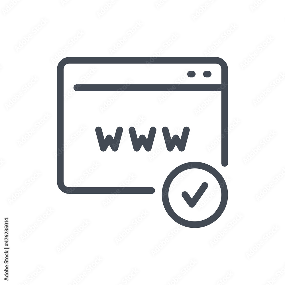 Poster verified website line icon. web page with www and check mark in circle vector outline sign.