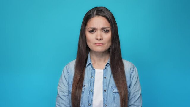 Lady depression impressed horrible novelty isolated blue color background