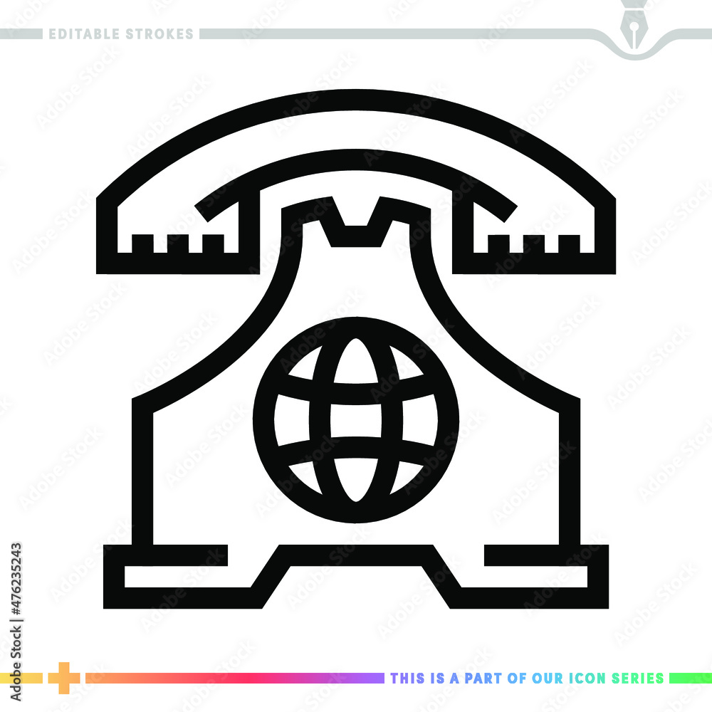 Poster line icon for global call forwarding illustrations with editable strokes. this vector graphic has cu