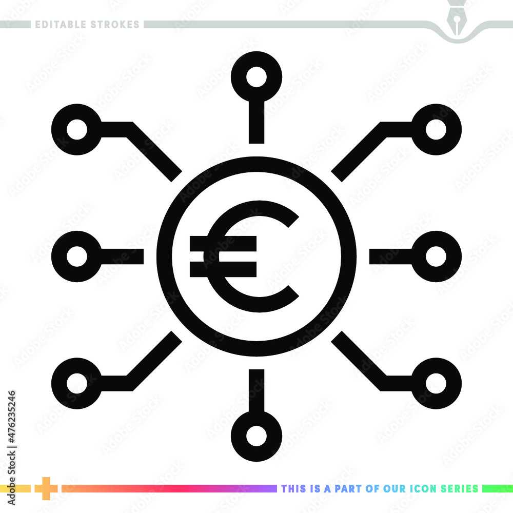 Poster line icon for the digital euro illustrations with editable strokes. this vector graphic has customiz