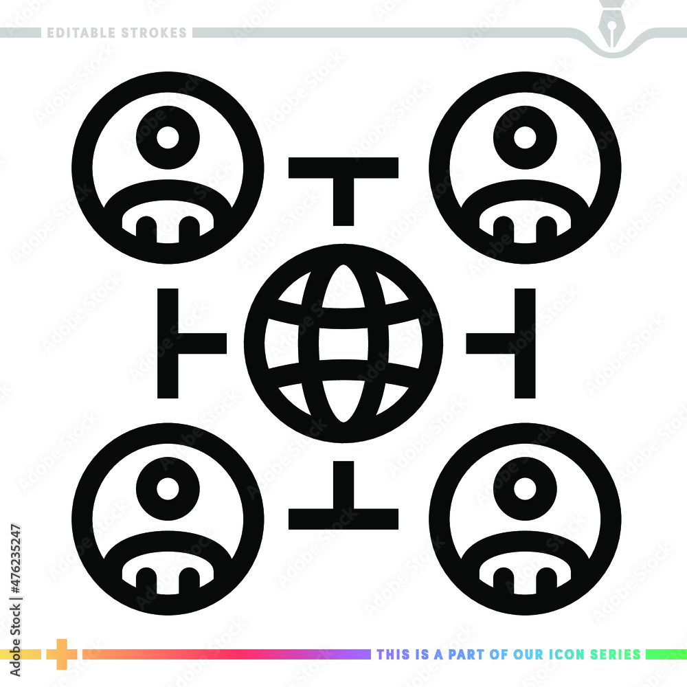 Poster line icon for global stakeholders illustrations with editable strokes. this vector graphic has custo