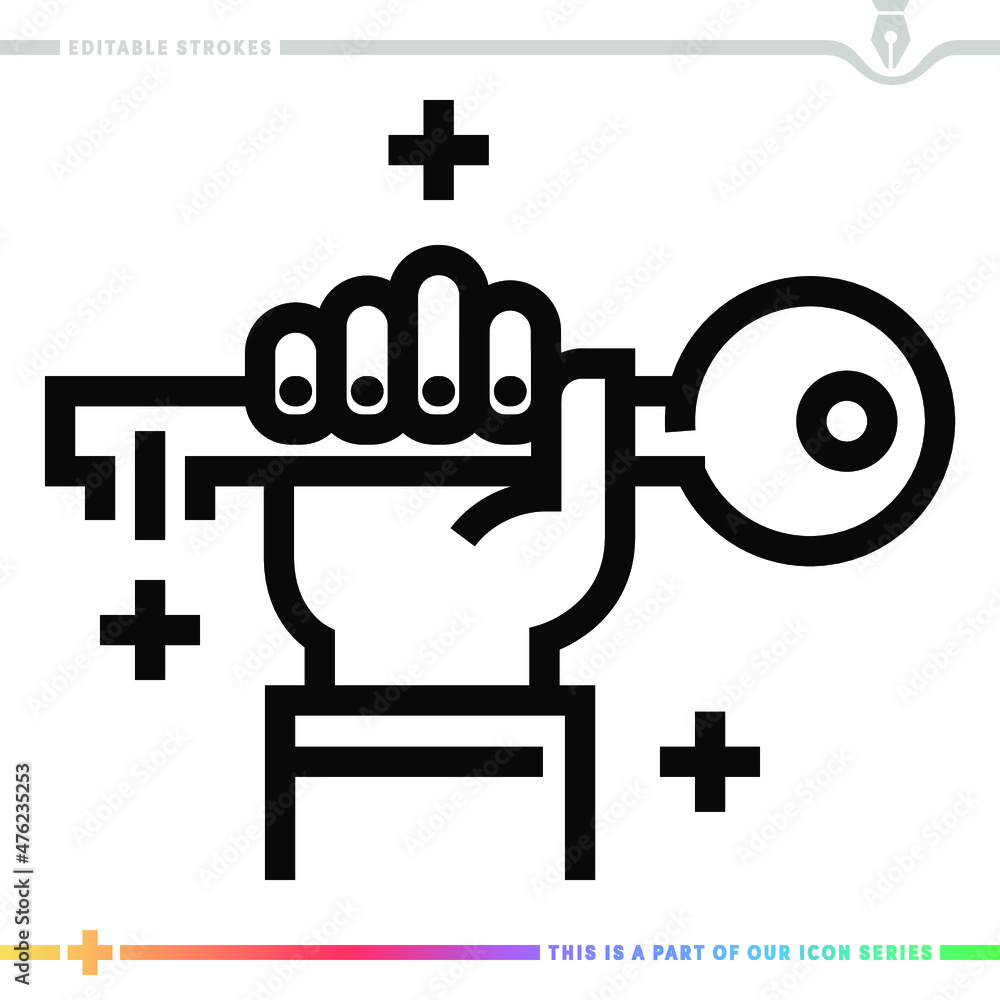 Poster line icon for achieving corporate success illustrations with editable strokes. this vector graphic h