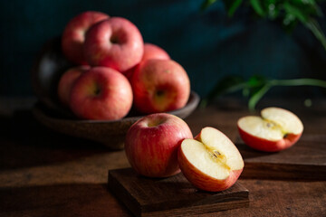 Fresh apples on the  wooden table