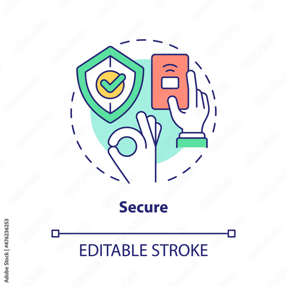Poster secure concept icon. safe payment. wireless solution. touchless system abstract idea thin line illus