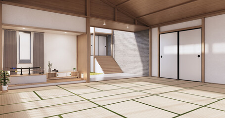 Interior, Empty room and tatami mat floor room japanese style. 3D rendering