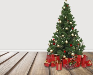 Christmas tree pine decor presents new year home winter intrerier